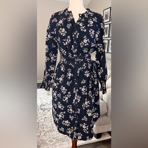 La Vie Rebecca Taylor Camille Floral Navy Shirtdress Size Small